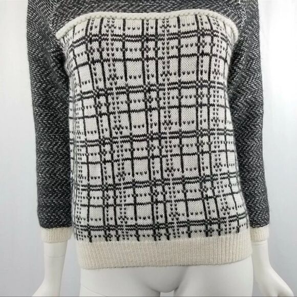 LOFT Size XS Black & White Plaid Angora Wool Blend Light Weight Sweater - Picture 3 of 9